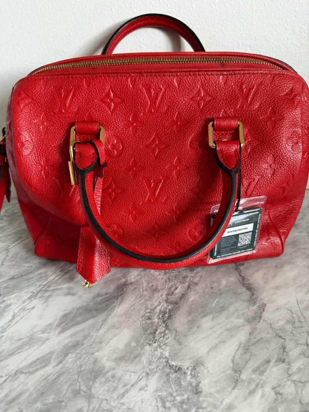 Louis Vuitton Red Monogram Embossed Satchel with Gold Hardware - Picture 5 of 12